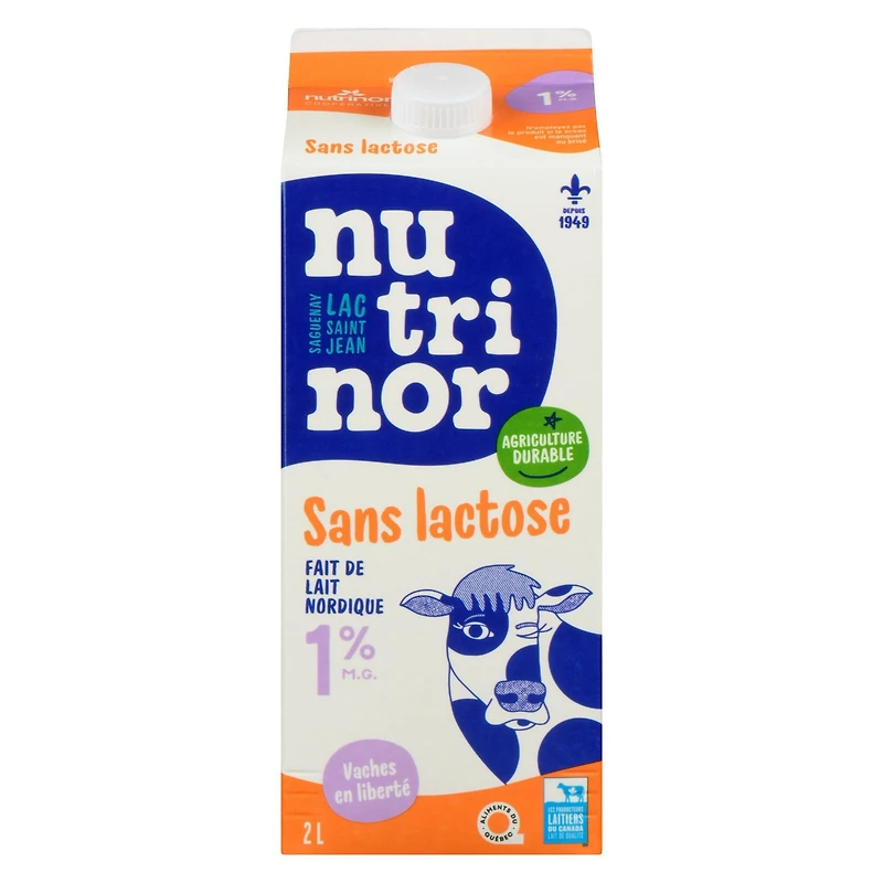 2L Lait sans lactose 1% Nutrinor Fait de lait Nordique