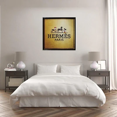 Luxury Wall Art – HERMÈS Collage Painting (40"H x 40"W x 1.6"D), Framed in a Sophisticated Black PS Frame, Showcasing Iconic Style and Intricate Collage Detailing.