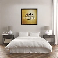 Luxury Wall Art – HERMÈS Collage Painting (40"H x 40"W x 1.6"D), Framed in a Sophisticated Black PS Frame, Showcasing Iconic Style and Intricate Collage Detailing.