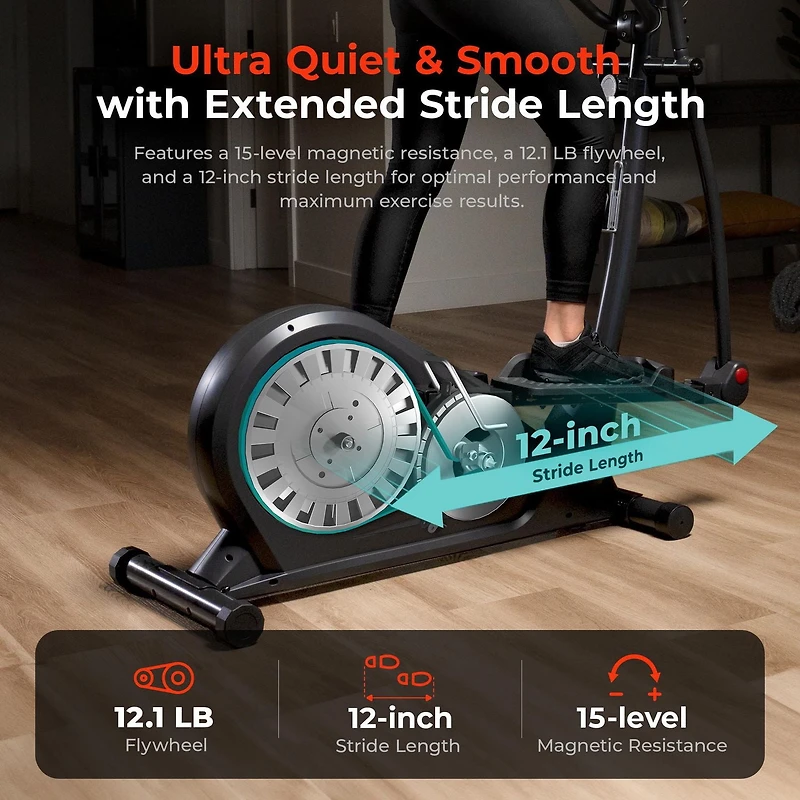 Sunny Health & Fitness Heavy-Duty Smart Elliptical Trainer, 300LB Load Equipment for Indoor Cardio Exercise, Adjustable Resistance for Full-Body Cross Training, Free SunnyFit App Bluetooth Connection