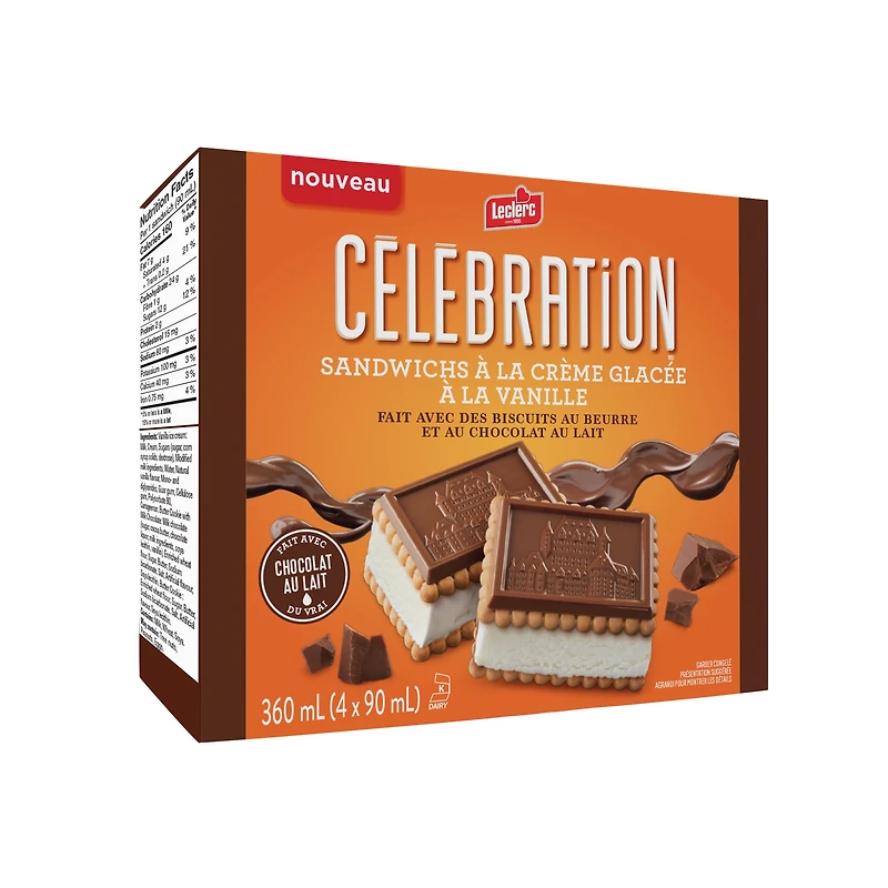 LeClerc Celebration Sandwich a la crème glacee a la vanille, 4x90ml 4x90ml