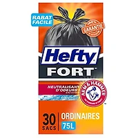 Hefty™ Lot de 30 sacs poubelle Strong Regular 75 litres noirs, EasyFlaps™, neutralisant les odeurs Arm & Hammer