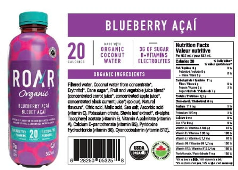 Roar Organic Açaï aux bleuets Biologique - 532ML