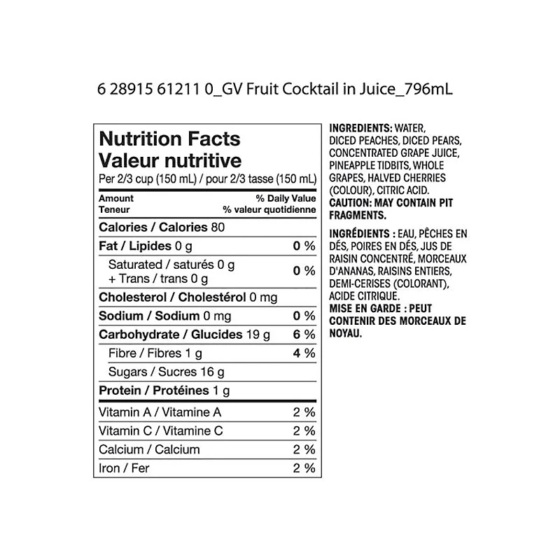 Great Value Cocktail de fruits 796 ml