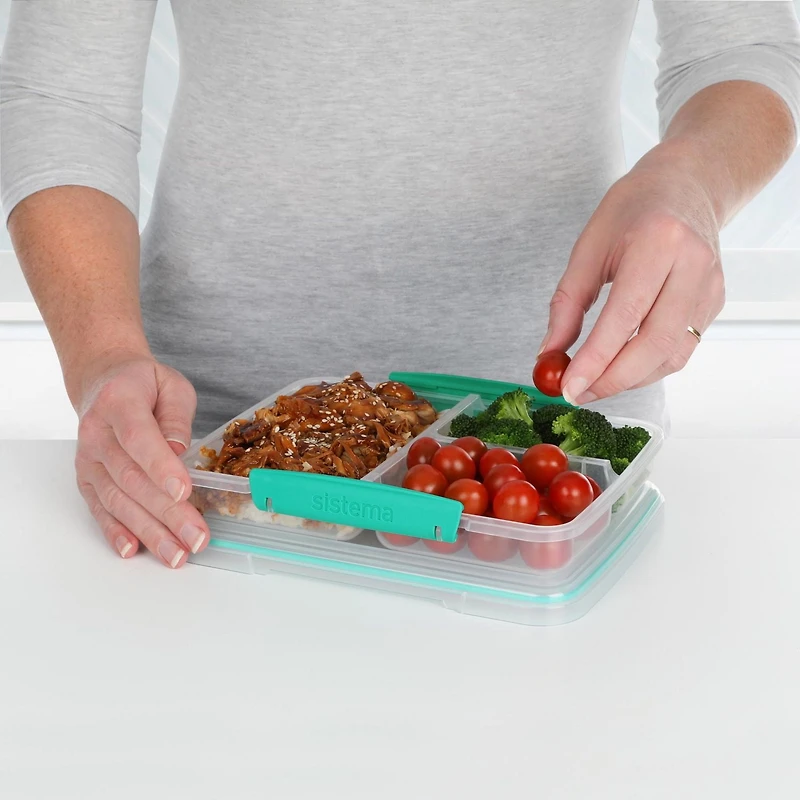 Récipients pour la conservation d'aliments Sistema To Go avec plusieurs compartiments pour conserver plats et aliments, avec séparations et fermetures par clips, 820 ml, sans BPA