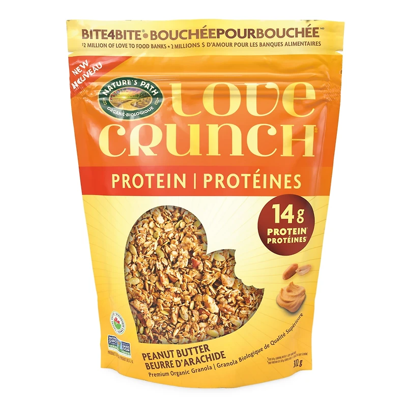 Granola protéiné biologique Beurre d’arachide Love Crunch sac de 312 g Granola protéiné biologique 312 g