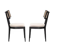 Chaise de salle à manger Claudette en noir-naturel, chaise de salle à manger en bois massif, chaise de salle à manger en rotin naturel, siège rembourré, chaise de salle à manger rembourrée - Lot de 2