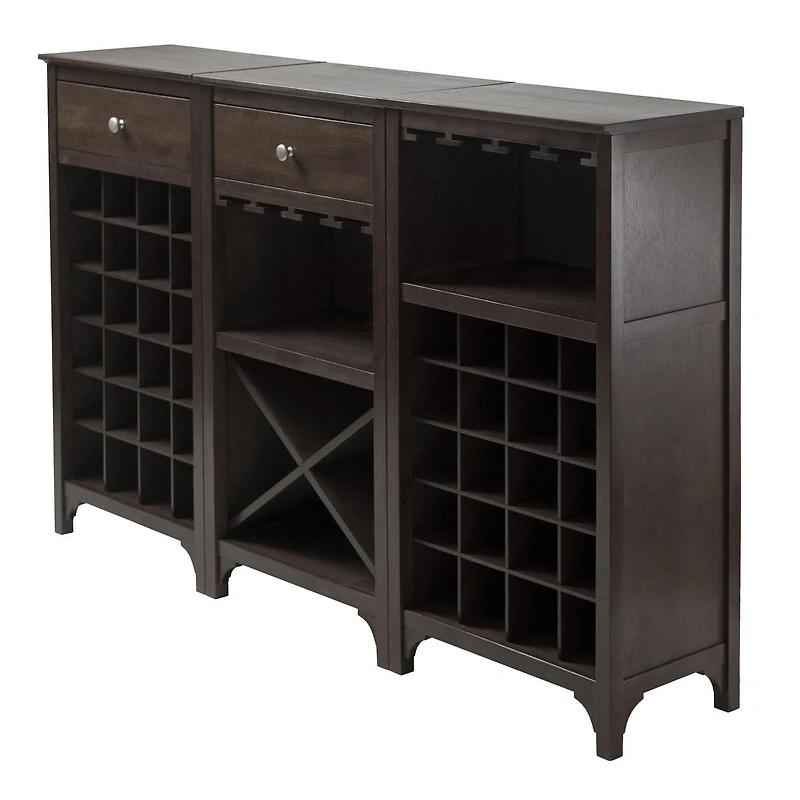Winsome Ancona 3-Piece Wine Cabinet Modular Set in Espresso Finish - 92367