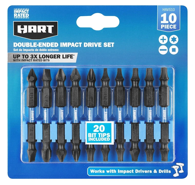 HART Ensemble de bits d’entraînement à double extrémité d’impact en 10 pièces Pour les exercices et l’impact