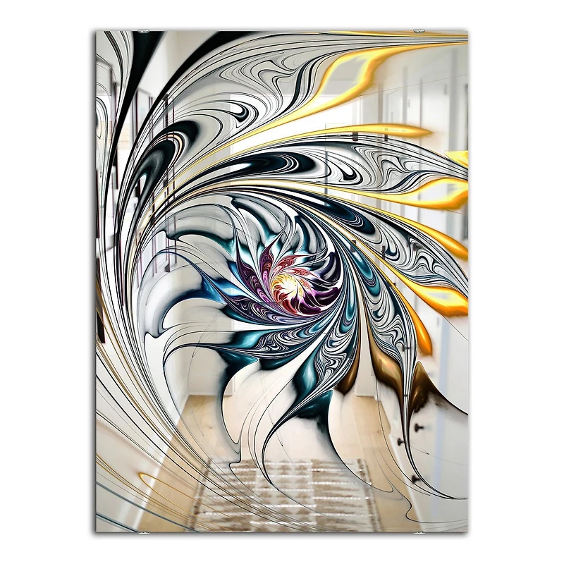 Designart 'White Stained Glass Floral Art' Moderne et Miroir - Miroir Accent - 28x40
