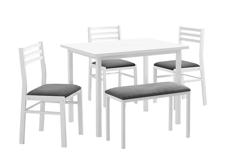 Monarch Specialties Dining Set, 5pcs Set, 40" Rectangular, Kitchen, Small, White Metal And Laminate, Grey Fabric, Contemporary, Modern
