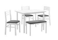 Monarch Specialties Dining Set, 5pcs Set, 40" Rectangular, Kitchen, Small, White Metal And Laminate, Grey Fabric, Contemporary, Modern