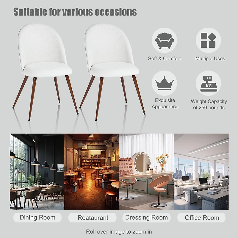 Lot de 2 chaises de salle à manger Homy Casa sans accoudoirs avec dossier incurvé et rembourré, tissu beige