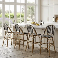Noble House Outdoor Bar Stools Set of 4,PE Rattan French Barstool,Black+White