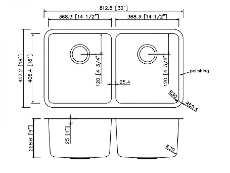 American Imaginations 32-in. W CSA Approved Stainless Steel Kitchen Sink With 2 Bowl And 18 Gauge