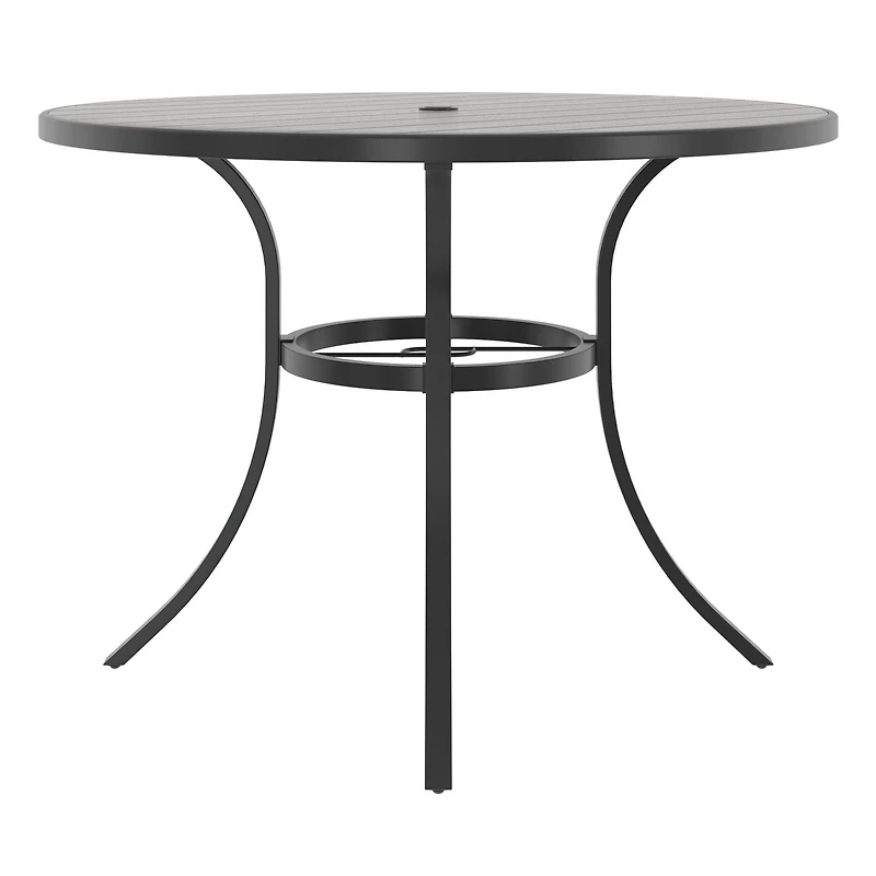 Table à dîner ronde extérieure en acier 101,6 cm HOMETRENDS, noir Résine de bois toutes saisons