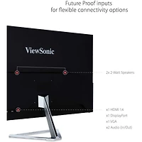 ViewSonic 32" 1080p Frameless Widescreen IPS Monitor with Screen Split Capability HDMI and DisplayPort, 1920x1080, Argent, VX3276-MHD