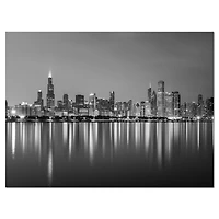Design Art Chicago Skyline at Night Black And White Cityscape Canvas Art Print