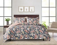 Mainstays Ensemble courtepointe et drap-housse légers tout-en-un - 7pièces, Grand Lit, Floral Gris