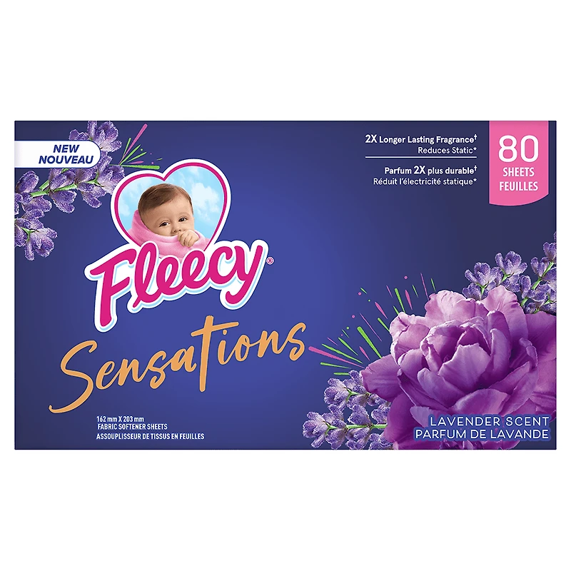 Fleecy Sensations Dryer Sheets, Lavender Scent, 80 Sheets