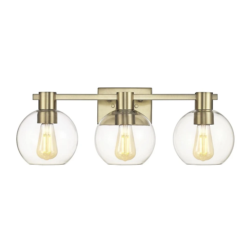 24" 3-Light Matte Brass Vanity Light with Clear Glass Shades<br>