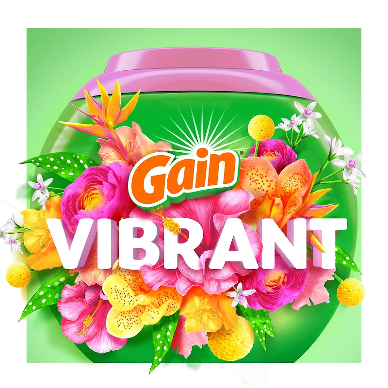 Gain Super Sized Flings Laundry Detergent Pacs, Vibrant, 3-in-1 Detergent Pacs with Febreze and Oxi, 45CT