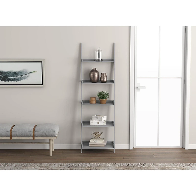 Safdie & Co. Wall Shelf 70H Light Grey 5 Tier With Borders