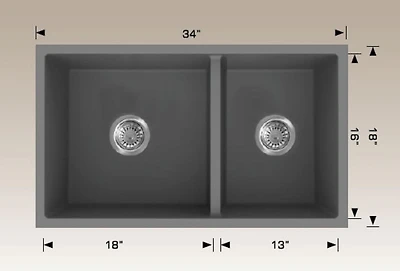American Imaginations 34-in. Évier de cuisine en composite de granit gris approuvé CSA W avec 2 cuves