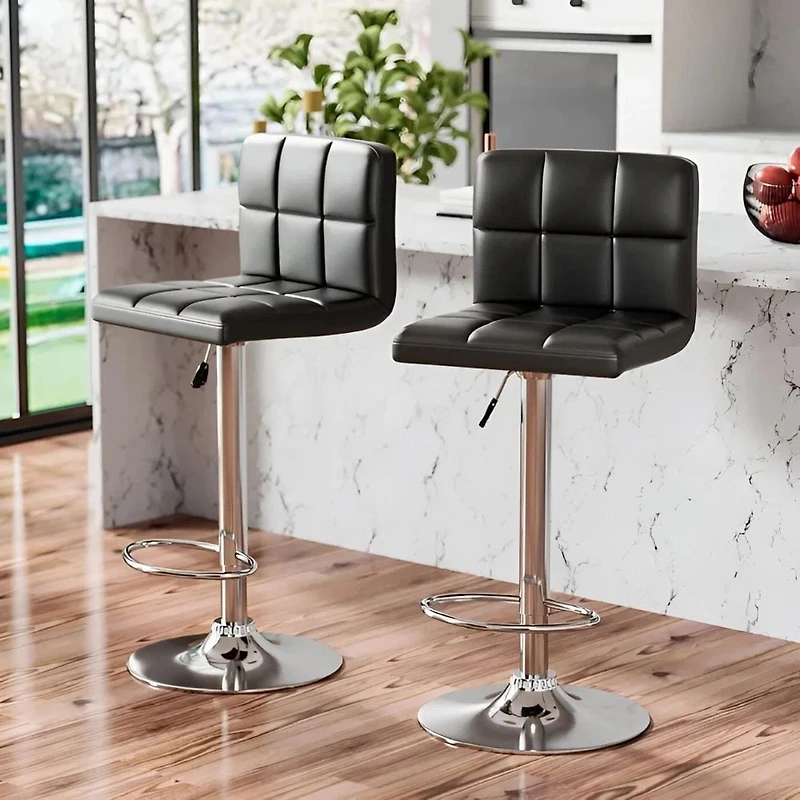 Heavenly Collection Leather Adjustable Stool for Dining Area Set of 2