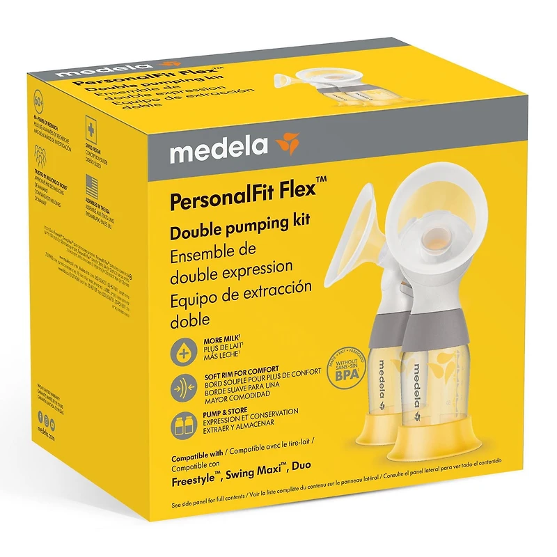 Ensemble d'expression double Medela Classique PersonalFit Flex pour tire-laits électriques compatible avec Freestyle, Swing Maxi, Duo
