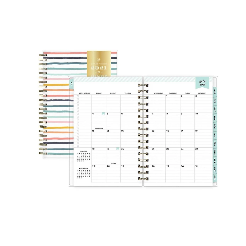 Agenda hebdomadaire/mensuel Day Designer Rainbow Stripe, format moyen, année 2021-2022