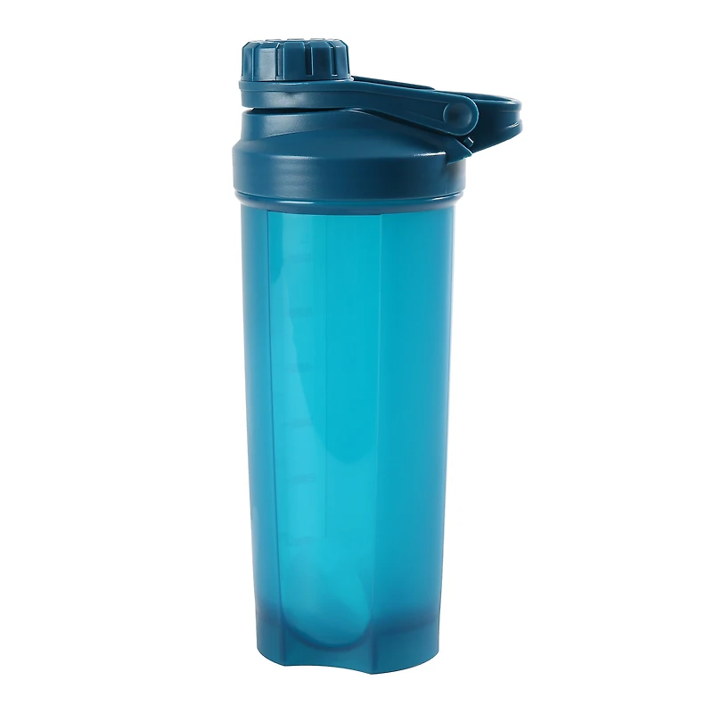 Gourde et shaker Mainstays de 710 ml, bleu, avec couvercle à visser et boule mélangeuse, Plastique