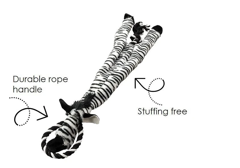 SPOT Skinneeez Extreme Jungle Zebra Stuffing Free Plush Tug Dog Toy