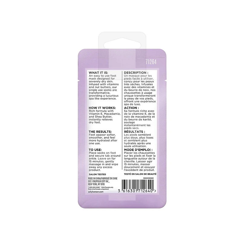 Sally Hansen Hydrating foot mask, Infused with a rich formula with Vitamin E, Macadamia, and Shea Butter, instantly relieves dry feet, At home foot spa