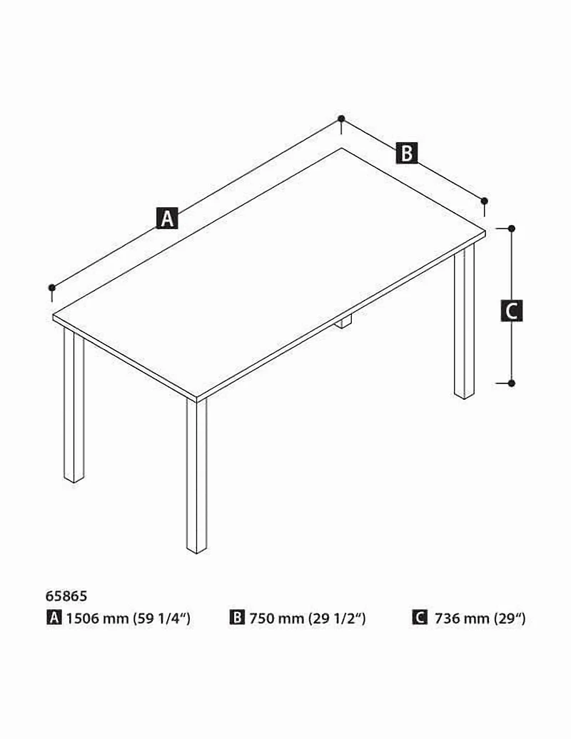 Bestar 30" X 60" Table with Square Metal Legs