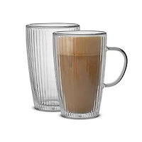Fluted Double Wall Insulated Glasses - 15.5 oz - Set of 2, Double Wall Insulated Design
