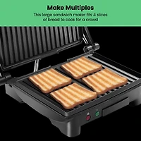 Chefman 3-in-1 Panini Press & Grill, 4-Slice Non-Stick, Opens Flat - Stainless Steel, New