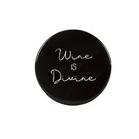 Linden Porcelain 4 Piece Coaster Set with Black Finish, Assorted Sayings, 3.9in Diameter