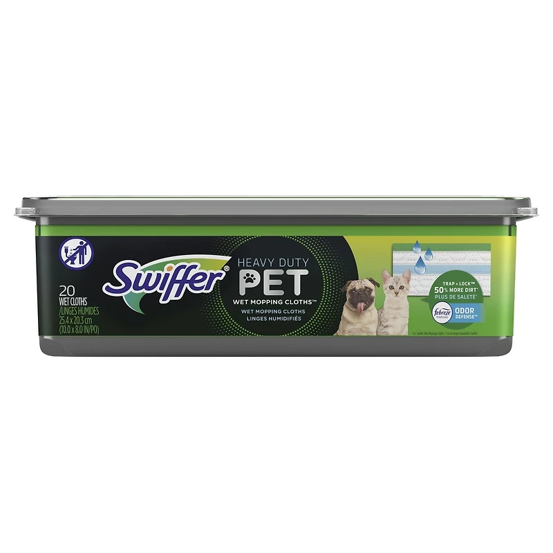Swiffer Sweeper Pet Heavy Duty Multi-Surface Wet Cloth Refills for Floor Mopping and Cleaning, Fresh scent, 20 count