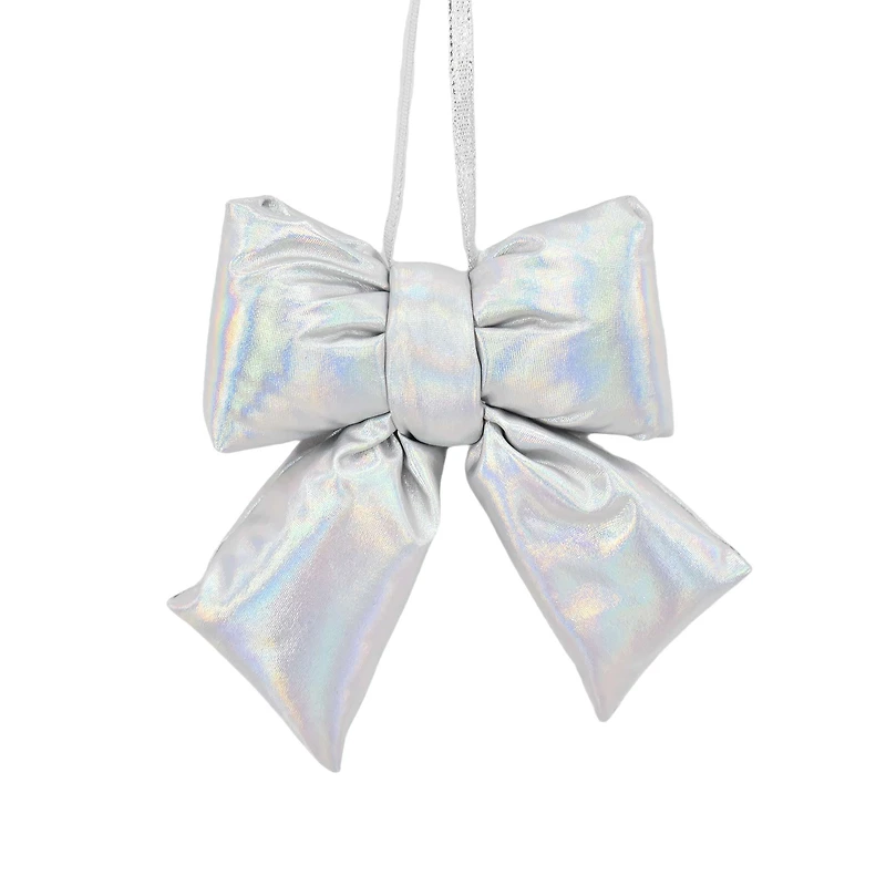 Holiday Time 1 Count 5.5" Christmas Metallic Puffy Bow Ornament, Silver, Measures 5.5" in height