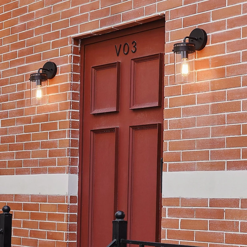 1-Light Matte Black Outdoor Wall Sconce with Clear Glass Shade (2-Pack), 60000000, Outdoor Wall Sconce