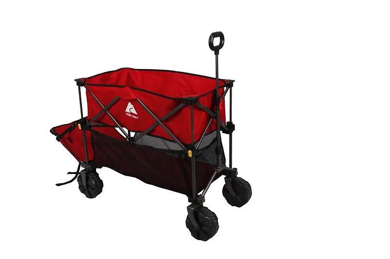 Ozark Trail Double Decker Folding Utility Wagon with Extension Handle, Red, 35" H, Polyester
