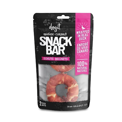 Dogit SnackBar Rawhide Dog Chews Duck-Wrapped Donuts 2-pack (3")