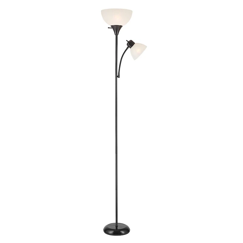 Lampe torchère sur pied en métal de collection Delilah par Globe Electric de 72 po + lumière de lecture ajustable en blanc mat
