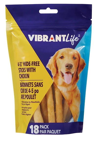 Vibrant Life Bâtonnets de 4,5 PO HIDE-FREE avec poulet, Paquet de 18 HIDE-FREE avec poulet