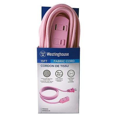 Westinghouse 15 ft 3-Outlet Pink Fabric Extension Cord