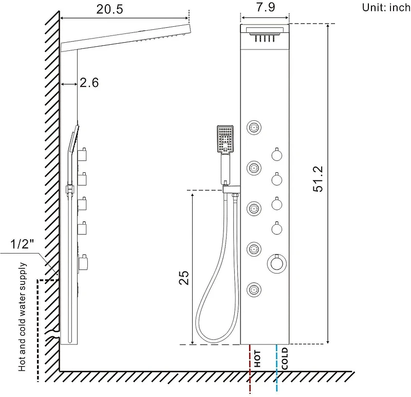 American Imaginations Rectangle Wall Mount CUPC Approved Stainless Steel Shower Panel In Brushed Stainless Steel Color AI-34370