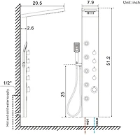American Imaginations Rectangle Wall Mount CUPC Approved Stainless Steel Shower Panel In Brushed Stainless Steel Color AI-34370