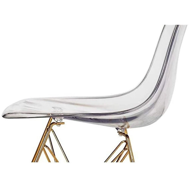 Chaise de salle à manger de style Eiffel avec siège en acrylique et pieds dorés – Lot de 2 chaises transparentes modernes, siège en acrylique transparent, chaises d'appoint élégantes pour salles à man