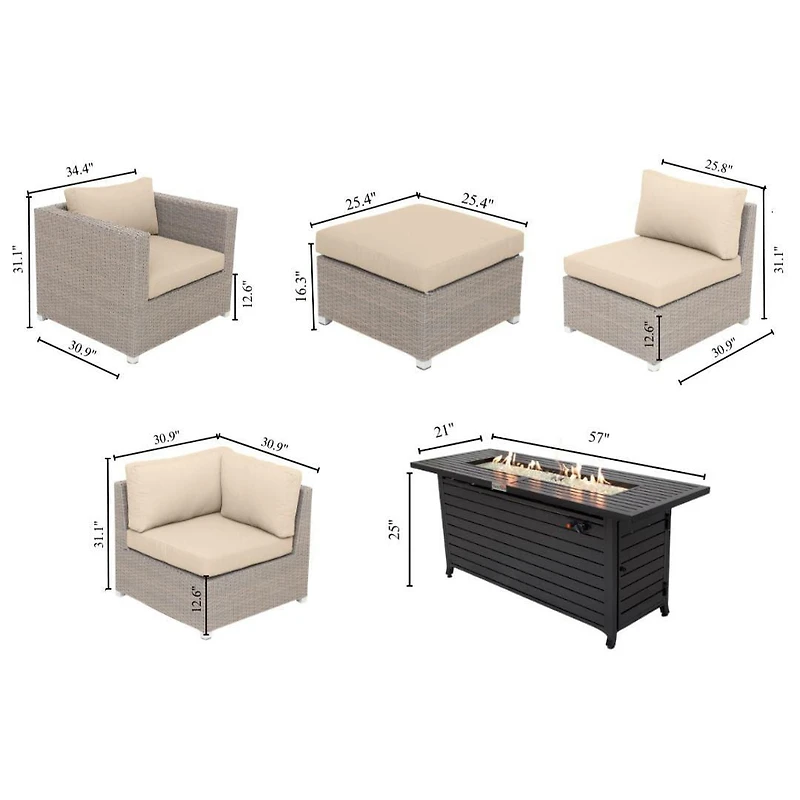 Chambers Bay Collection Ensemble de conversation de patio en aluminium 9 pièces avec coussins verts et table à feu rectangulaire